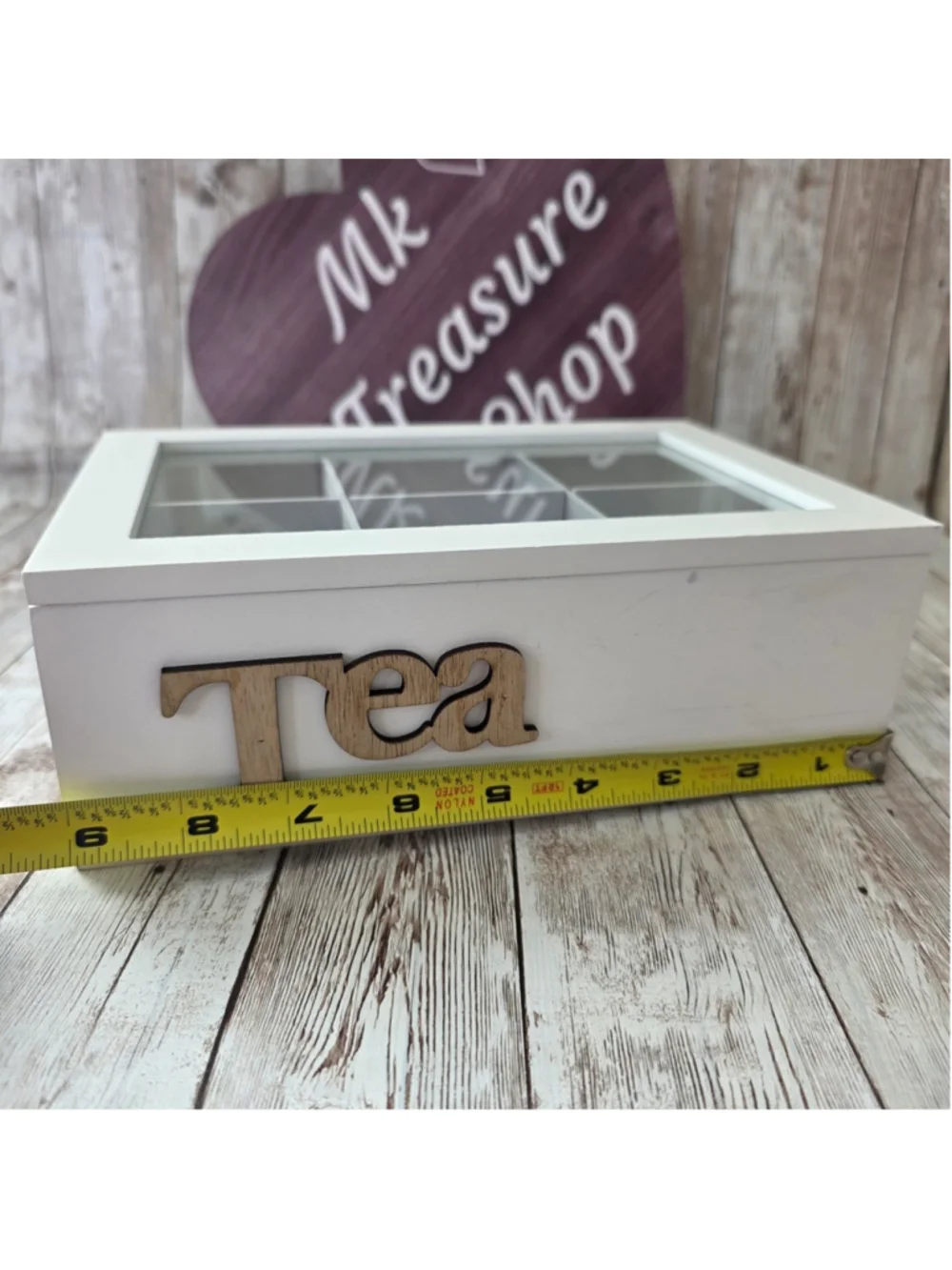 Tea Storage Box with 6 Compartments, White and Brown